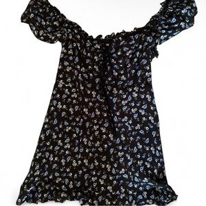 Dolls Kill dELiA*s Black and Blue Floral Off-Shoulder Blouse